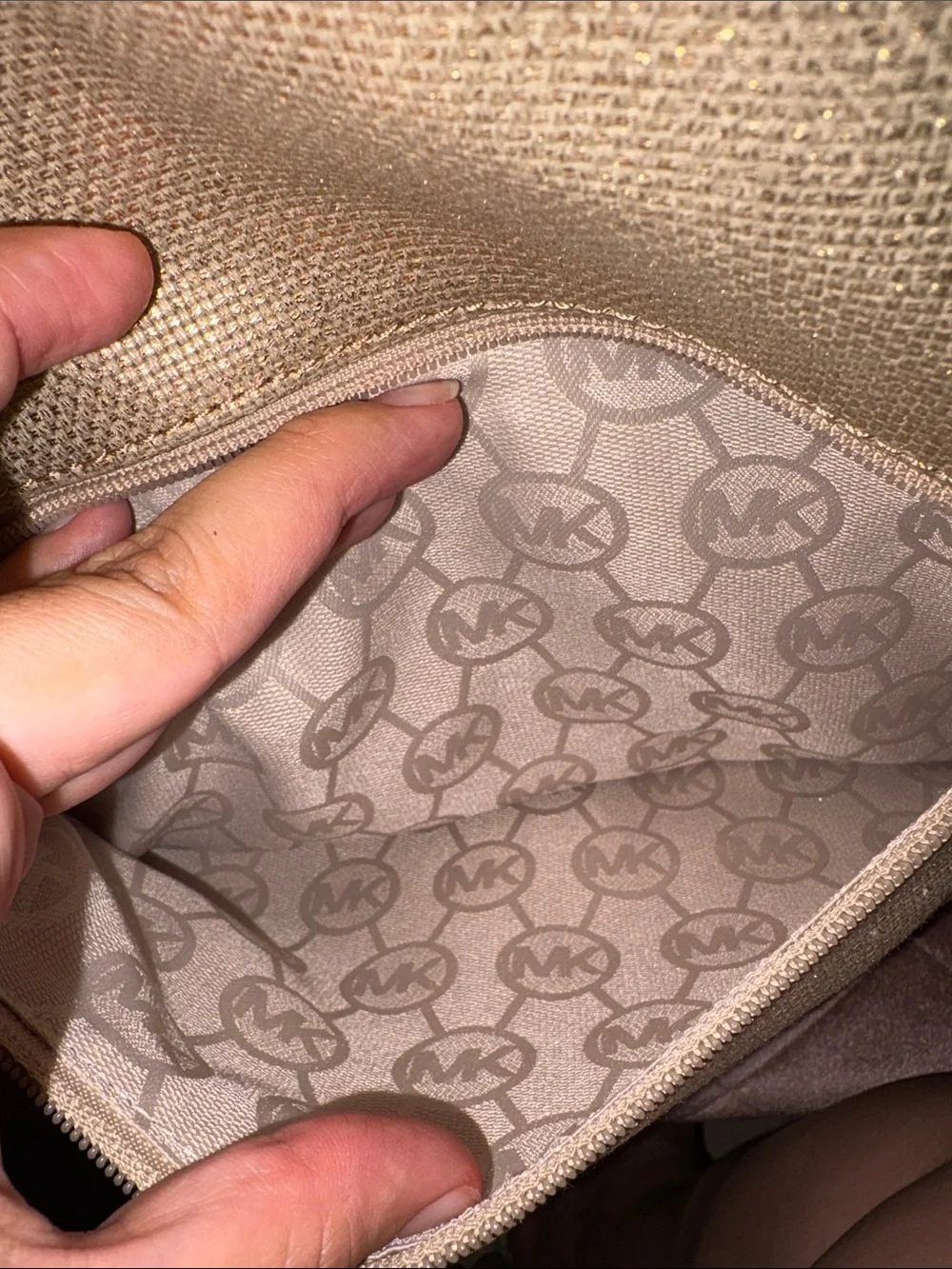 Michael Kors Gola Canvas Tote with Rope Handles and Gold MK Charm